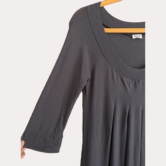 Splendid Jersey Knit Pleated A-Line Scoop Neck Dress Long Sleeve Dark Gray S bv - Picture 3 of 5